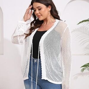 Women's White Open-Knit Sweater Fly Away Macy's NWT Festival Swim Boho